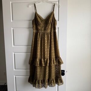 Max + Ash Olive Green Ruffle Midi Babydoll Dress